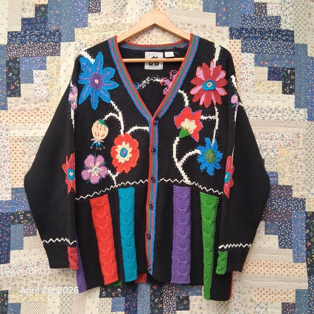 Handknits By Storybook Knits HSN Cardigan Sweater Floral Grannycore Cottagecore